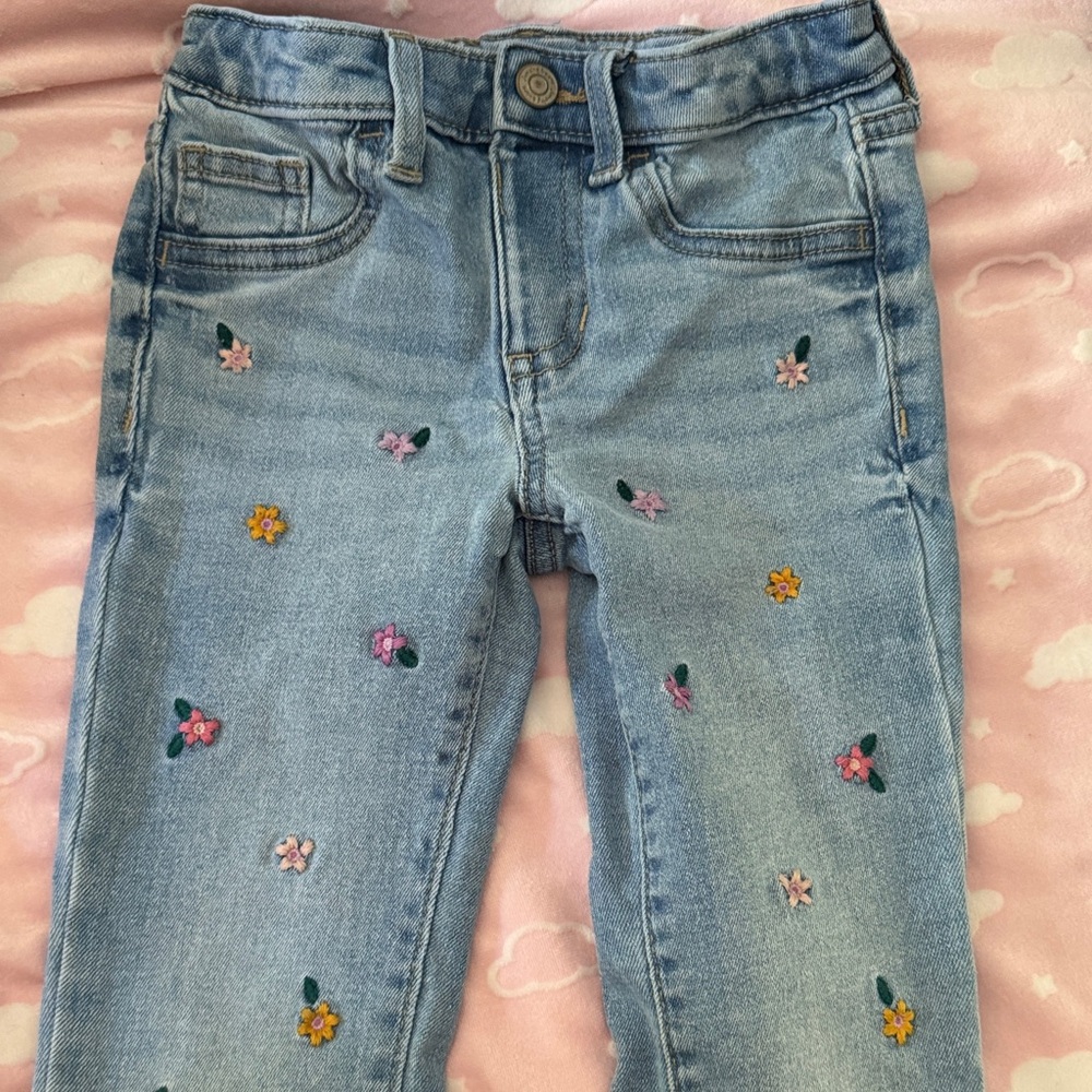 Jumping Beans Light Blue Kids Jeans with Floral Embroidery